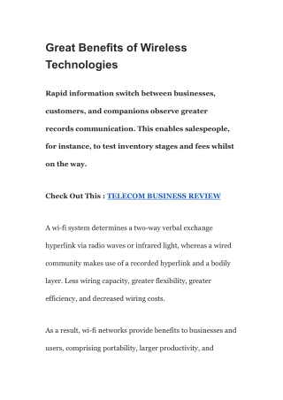 Great Benefits of Wireless Technologies