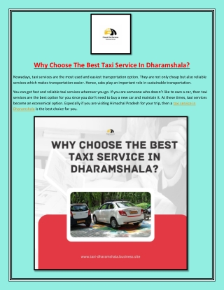 Why Choose The Best Taxi Service In Dharamshala