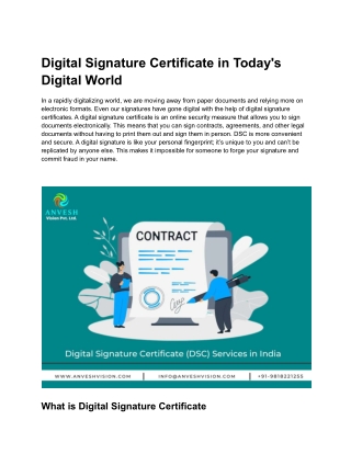 Digital Signature Certificate in Today's Digital World
