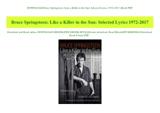 DOWNLOAD Bruce Springsteen Like a Killer in the Sun Selected Lyrics 1972-2017 eBook PDF
