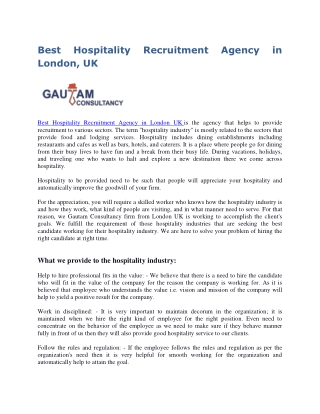 Best Hospitality Recruitment Agency in London, UK