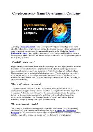 Cryptocurrency Game Development Company 1