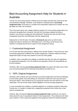 Best Accounting Assignment Help for Students in Australia