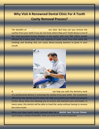 Why Visit A Renowned Dental Clinic For A Tooth Cavity Removal Process