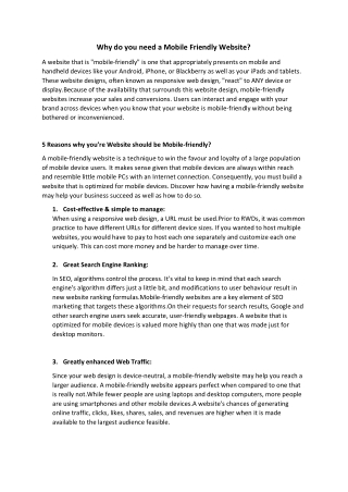 Why do you need a Mobile Friendly Website- Pankti blog