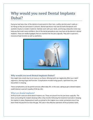 Why would you need Dental Implants Dubai?