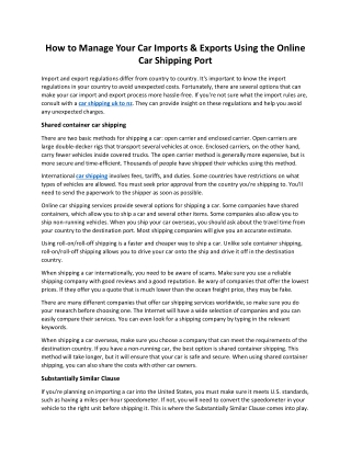 How to Manage Your Car Imports & Exports Using the Online Car Shipping Port