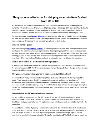 Things you need to know for shipping a car into New Zealand from US or UK