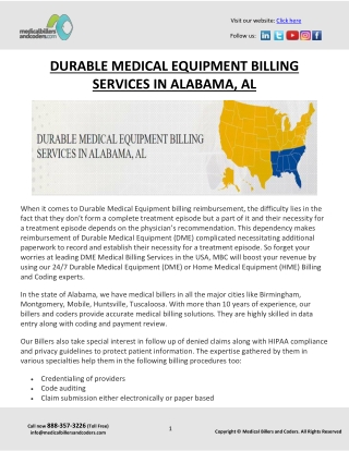 DURABLE MEDICAL EQUIPMENT BILLING SERVICES IN ALABAMA, AL