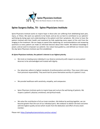 Spine Surgery Dallas, TX - Spine Physicians Institute