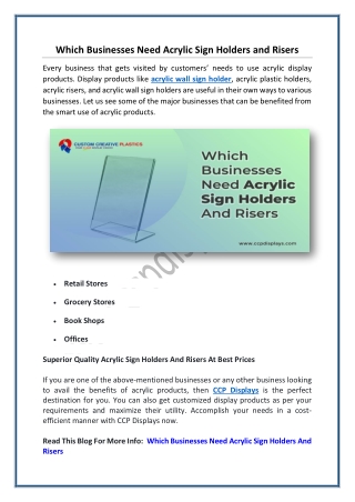 Which Businesses Need Acrylic Sign Holders And Risers