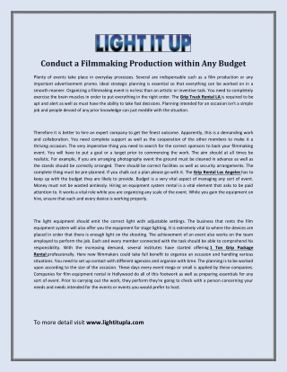 Conduct a Filmmaking Production within Any Budget