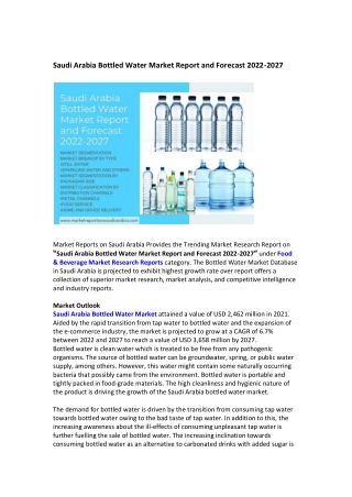 Saudi Arabia Bottled Water Market Report and Forecast 2022-2027