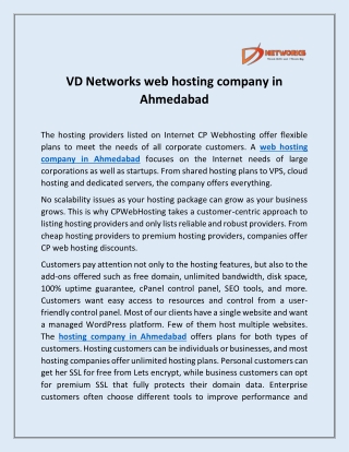 VD Networks web hosting company in Ahmedabad
