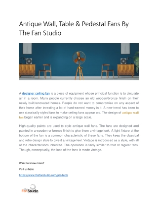 Antique Wall, Table & Pedestal Fans By The Fan Studio