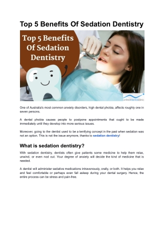 Top 5 Benefits Of Sedation Dentistry