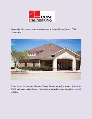 Residential Foundation Inspections Company in Flower Mound, Texas - CCM Engineering