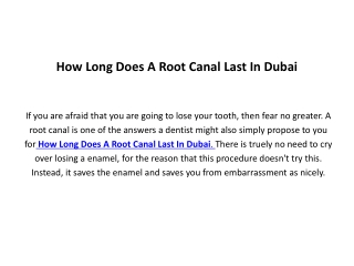 How Long Does A Root Canal Last In Dubai