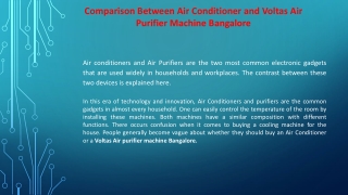 Comparison Between Air Conditioner and Voltas Air Purifier Machine Bangalore