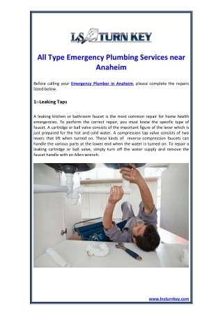 All Type Emergency Plumbing Services near Anaheim