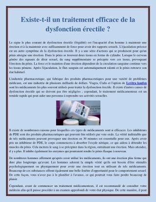 Existe-t-il un traitement efficace de la dysfonction érectile ?