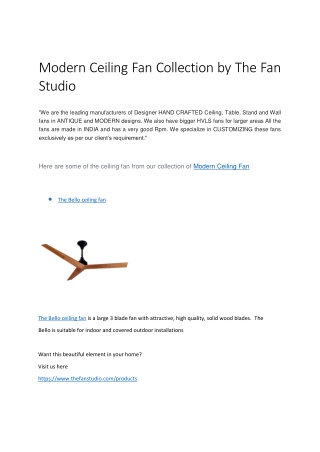 Modern Ceiling Fan Collection by The Fan Studio