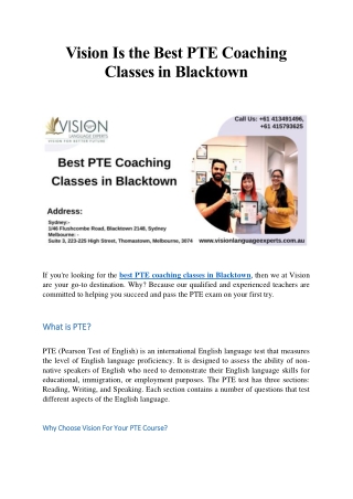 Vision Is the Best PTE Coaching Classes in Blacktown