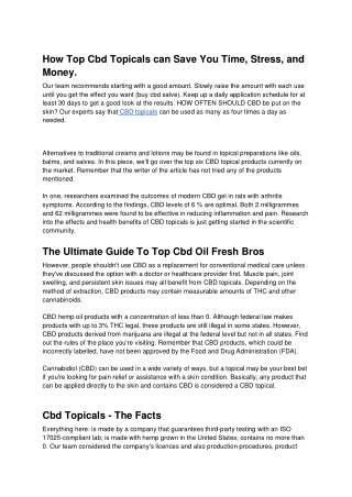 How Top Cbd Topicals Can Save You Time, Stress, And Money