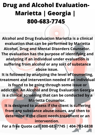 $89 Alcohol and Drug Evaluation |Decatur | Atlanta | Marietta-GA | 30067