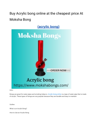 Buy Acrylic bong online at the cheapest price At Moksha Bong