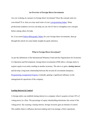 An Overview of Foreign Direct Investments