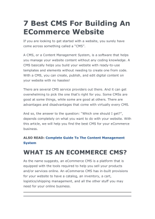 7 Best CMS For Building An ECommerce Website