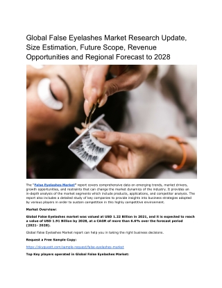 Global False Eyelashes Market Research Update, Size Estimation, Future Scope.