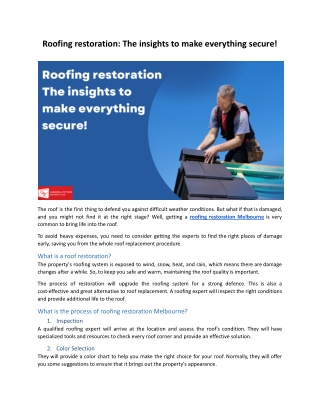 Roofing restoration: The insights to make everything secure!