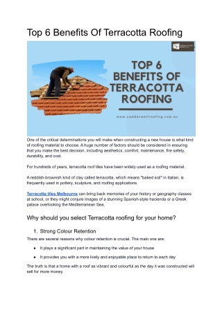 Top 6 Benefits Of Terracotta Roofing