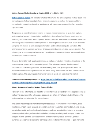 Motion Capture Market Growing at Healthy CAGR of 11.33 by 2029