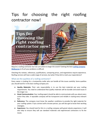 Tips for choosing the right roofing contractor now!
