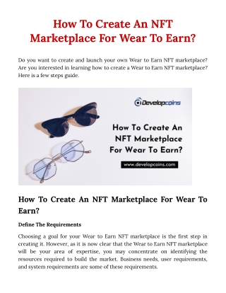 Steps To Create An NFT Marketplace For Wear To Earn