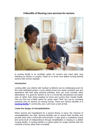 6 Benefits of Nursing care services for seniors