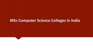MSc Computer Science Colleges In India