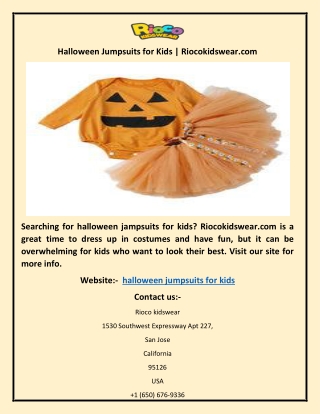 Halloween Jumpsuits for Kids | Riocokidswear.com