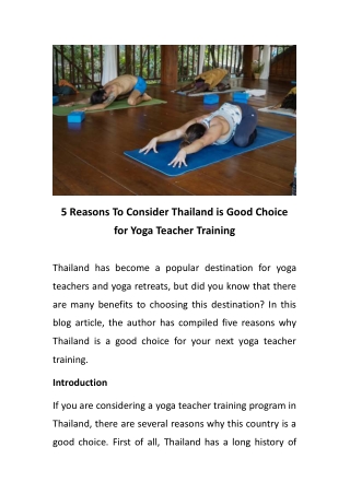 5 Reasons To Consider Thailand is Good Choice for Yoga Teacher Training