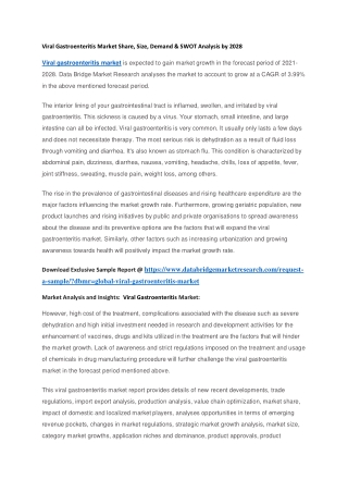 Viral Gastroenteritis Market Share, Size, Demand & SWOT Analysis by 2028