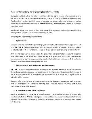 Best Computer Engineering Specializations in India