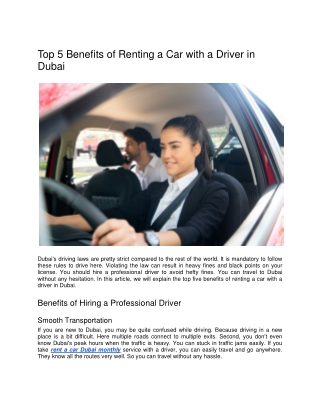 Top 5 Benefits of Renting a Car with a Driver in Dubai
