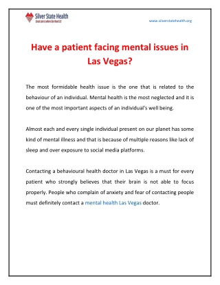 Have a patient facing mental issues in Las Vegas