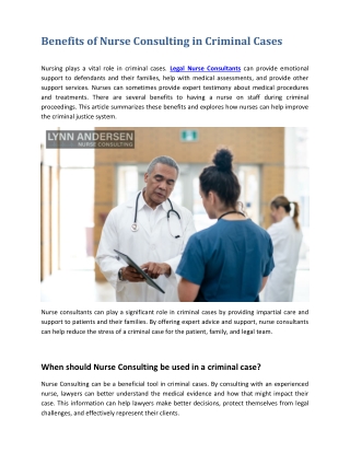 Benefits of Nurse Consulting in Criminal Cases