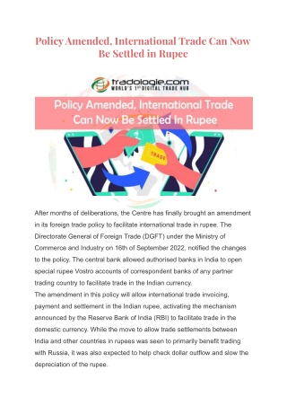 Policy Amended, International Trade Can Now Be Settled in Rupee
