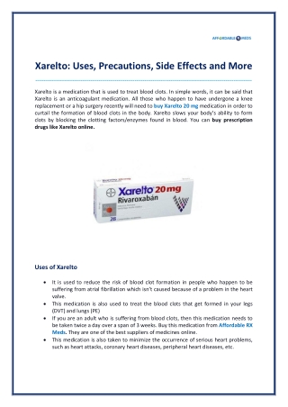 Xarelto: Uses, Precautions, Side Effects and More