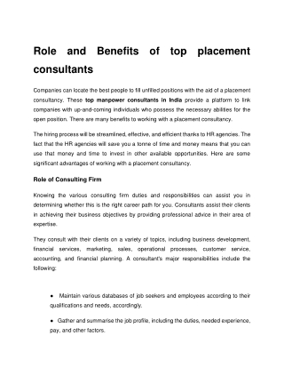 Role and Benefits of top placement consultants ( Blog )